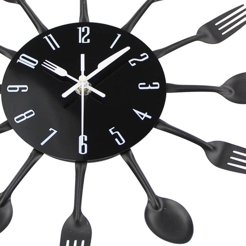 Timelike 3D Removable Modern Creative Cutlery Kitchen Spoon Fork Wall Clock Mirror Wall Decal Wall Sticker Room Home Decoration (Black)