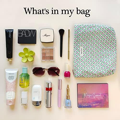STARDW Flower Cosmetic Bags Makeup Bags for Women and Girls,Travel Makeup Bag Large Capacity Canvas Makeup Bag,Makeup Organizer Bag Zipper Pouch, Embossed pink, Large Capacity Aesthetic Makeup Bags