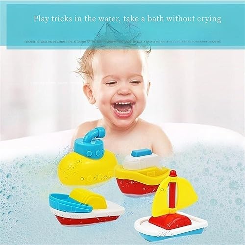 Azonee Baby Bath Toys, 4 Pcs Little Boat Train Bath Toy, Bath Toys Bathtime Floating Boat Plastic Ship Model for Toddlers Kids, Birthday Gift for Kids