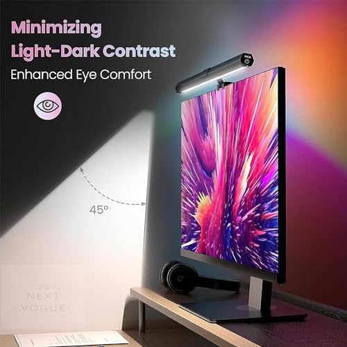 NEXT VOGUE Glare-Free Computer Light with 3 Modes 15 Colors RGB Backlight LED Monitor Light Bar Dimmable Screen Monitor Light USB Powered Computer Monitor Lamp for Home Office