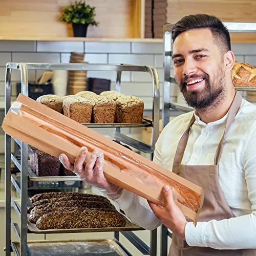 MAKINGTEC Paper Bread Bag, 100PCS Homemade Bread Bags with Window, Baguette Bag for Bread, Brown Kraft Loaf Storage Sacks, Long French Bread Bags, Bread Biscuits Packaging (4.5 x 2 x 24 Inch)