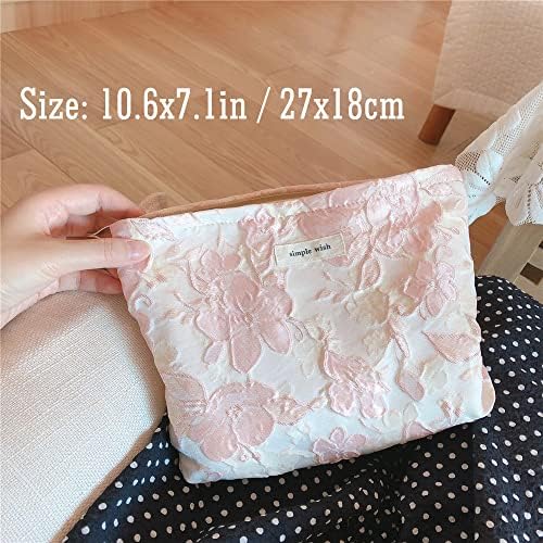 STARDW Flower Cosmetic Bags Makeup Bags for Women and Girls,Travel Makeup Bag Large Capacity Canvas Makeup Bag,Makeup Organizer Bag Zipper Pouch, Embossed pink, Large Capacity Aesthetic Makeup Bags