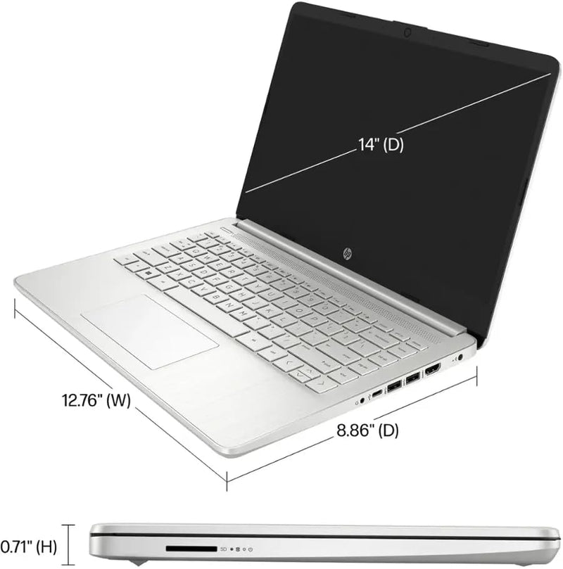 HP - 14 Laptop With 14 inches HD (1366 x 768) Display - Intel Celeron N4120 Processor - Intel UHD Graphics - 4GB DDR4 RAM - 128GB eMMC SSD - windows 11 - Natural Silver