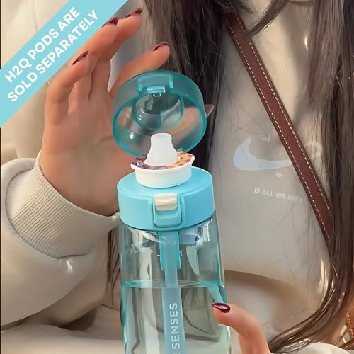 H2Q Water Bottle G1, 650ml Tritan Leakproof Flask, Transparent Finish, BPA-Free, Lightweight with Fixed Handle, Air-Scent Hydration, Includes 1 Random Scented Pod (BABY BLUE)