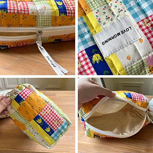 Juoxeepy Cotton Makeup Bag Large Travel Cosmetic Bag Quilted Cosmetic Pouch Coquette Aesthetic Floral Toiletry Bag, A-White, 10x5.9x5.3in