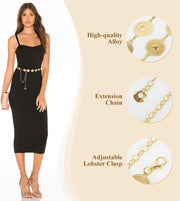 Metal Waist Chains for Woman, Adjustable Boho Body Chain, Fashion Vintage Belly Chain Belt Jewelry, for Women Dresses, Saree, Beach, Jeans, Skirts, Gold
