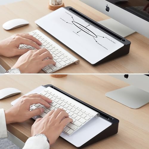 Beauenty Small Glass Desktop Whiteboard Dry-Erase-Board - Computer Keyboard Stand White Board Surface Pad with Drawer, Desk Organizers with Accessories for Office, Home, School Supplies (Black)