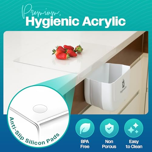2-in-1 Acrylic Cutting Board with Bin & counter lip ? Extra Large countertop acrylic board 23.8 x 17.7 in (60 x 45 cm), Mess-Free, Space-Saving Chopping Board for Kitchen
