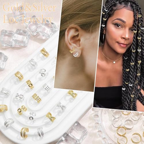 tewiaii 32 Pcs Hair Jewelry for Braids Gold&Silver Hair Cuffs Adjustable Braid Jewelry Non-Piercing Ear Clips Multi Style Loc Dreadlock Accessories for Women and Girls (Style3(32Pcs))