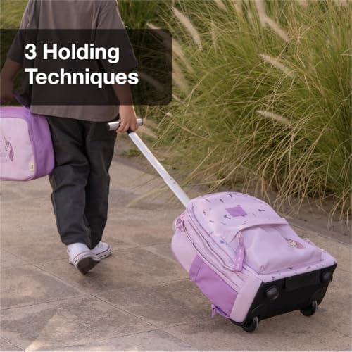Kids School Foldable Trolley Bag for Girls 5-8 Years, Multipurpose Rolling Backpack, Spacious, 2 Wheels Extendable Handle, Excellent for Short Trip Carry-on