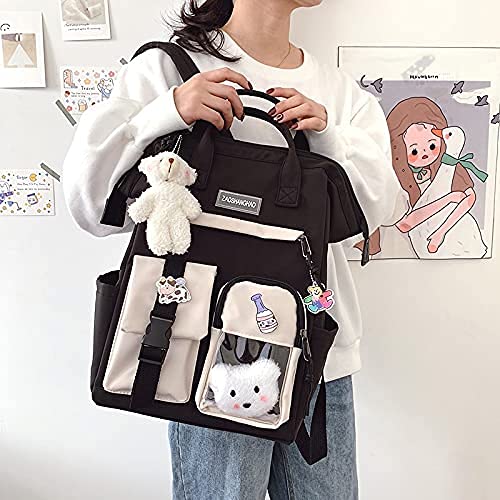 zyxddd Kawaii Backpack with Kawaii Pin and Accessories Cute Kawaii Backpack for School Bag Kawaii Girl Backpack Cute (Black)