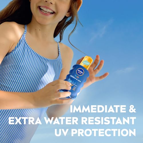 NIVEA SUN Kids Sunscreen Spray, Protect & Care, SPF 50+, 5in1 Skin Protection, Very High and Immediate UVA & UVB Protection, Extra Water Resistant, 200ml
