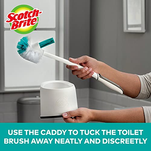 Scotch-Brite Holder set (with Holder) Toilet Bowl & Rim Brush, 1 Set/pack | Cleaning Brush with Long Handle | Discreet Washroom Cleaner| Compact Round Design | Clears Clogged Toilets and drains