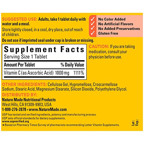 Nature Made Vitamin C 1000 mg, Dietary Supplement for Immune Support, 100 Tablets, 100 Day Supply