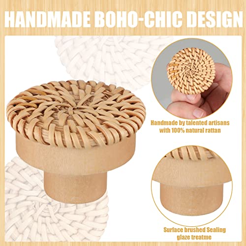 Blulu Boho Rattan Dresser Knobs Round Wooden Drawer Knobs Handmade Wicker Woven and Screws for Boho Furniture Knobs Cabinets Dresser Handles Hardware Pulls Cabinet Knobs (Natural,6 Knobs and 6 Screws)