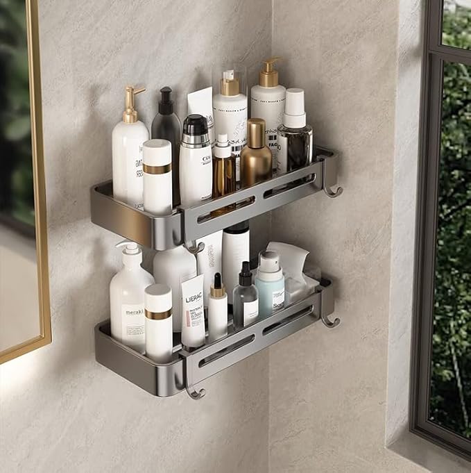 StarFarr Adhesive Shower Caddy,2 Pack Air Aluminium Rustproof Organizers With Large Capacity,Rotate or paste Rustproof Shelves Rack,No Drilling Shelves for Bathroom Storage & Home Decor