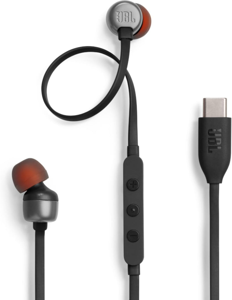 JBL Tune 110 Wired In-Ear Headphones, Deep and Powerful Pure Bass Sound, 1-Button Remote/Mic, Tangle-Free Flat Cable, Ultra Comfortable Fit - Black, JBLT110BLK - Black T310
