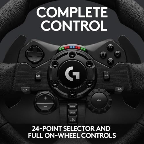 Logitech G923 Racing Wheel and Pedals, TRUEFORCE Feedback, Responsive Driving Design, Dual Clutch Launch Control, Genuine Leather Steering Wheel Cover, for PS5 Pro, PS5, PS4, PC - Black - UAE Version