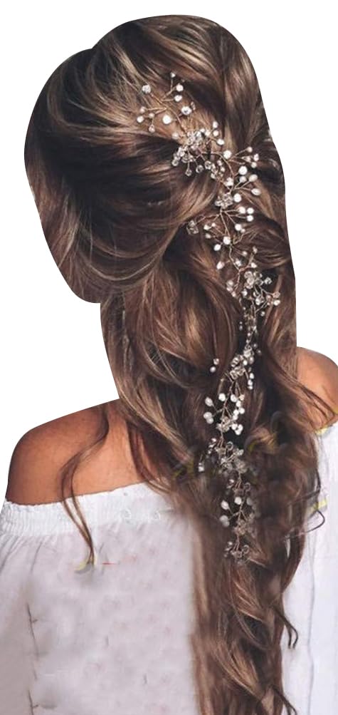 Wedding Hair Vine Long Bridal Headband Hair Accessories for Bride and Bridesmaid (100cm / 39.3inches) (Silver)