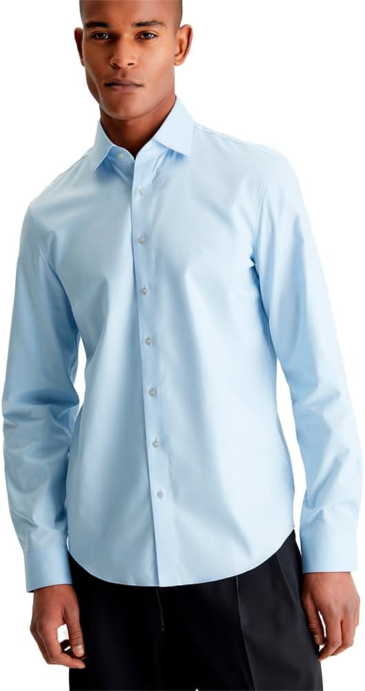 Mens Twill Easy Care Slim Shirt Dress Shirts - BLUE