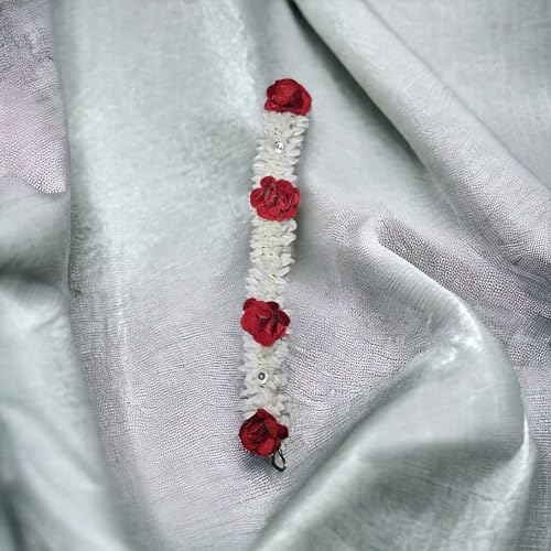 Traditional Indian Hair Accessories Gajra, Artificial Flower Jewelry, Handmade Women Party Wear Bridal, Mehndi Hair Bun, Red White Pack of 1 by S,S Store
