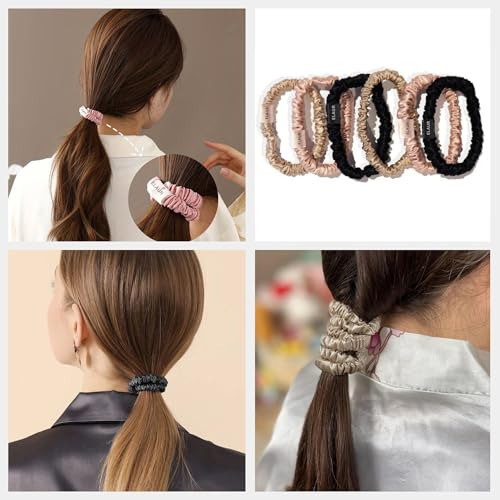 ELAUR Silk Scrunchies Satin for Women Girls | No Frizz No Crease | Soft Hair Accessories| Medium Hair Ties Scrunchy | Black Pink Grey Elastic Hair Band | Pack of 6 Colors (Blush)