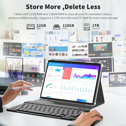 Android Tablet with Keyboard, Android Tablet, 13, 12GB  128GB, 1TB Extension, 2 in 1 Tablet, 10-Inch Tablet with Case, Mouse, Pen, 8000mAh Battery, 2.4G/5G Wifi, GPS,