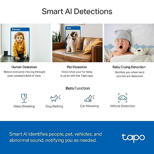 TP-Link Tapo Pan/Tilt AI Home Security Wi-Fi Camera identifies people, pets, and vehicles/Abnormal Sound Detection, Two-Way Audio, Flexible Storage & Hands-Free Operation - TAPO C220