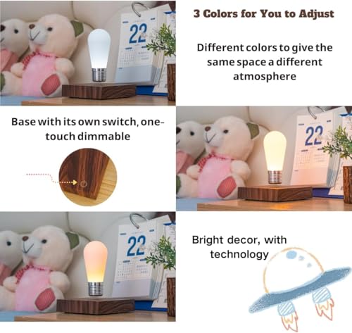 Levitating Bulb Lamp, 360 Degree Rotation Magnetic Floating Light Wireless Desk Lamp Floating Night Light Magnetic Tech Toy Decorative Desk LED Lamp for Gifts Room Home Office Decor