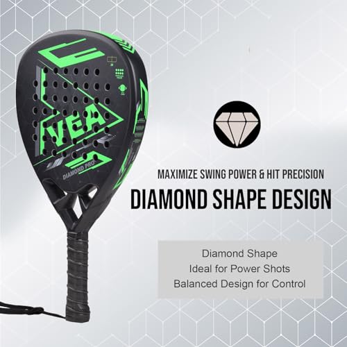 VEA Diamond Pro Padel Racket with Cover - Carbon Fiber Racquet, Lightweight, EVA Core - Professional Performance
