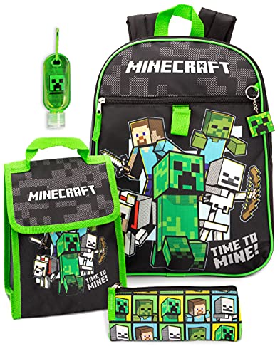 Minecraft Kids School Backpack and Lunch Box 5 Pieces One Size, Black, One Size, Black, One Size, Black, Taille unique