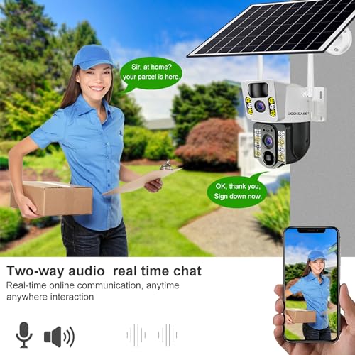 DOCKCASE 4.0MP 4G Sim Card Solar Camera PTZ 360°View Solar Powered Outdoor Security Camera with Dual Lens Night Vision, AI Human Detection, Two Way Audio, IP66 Works with Apps