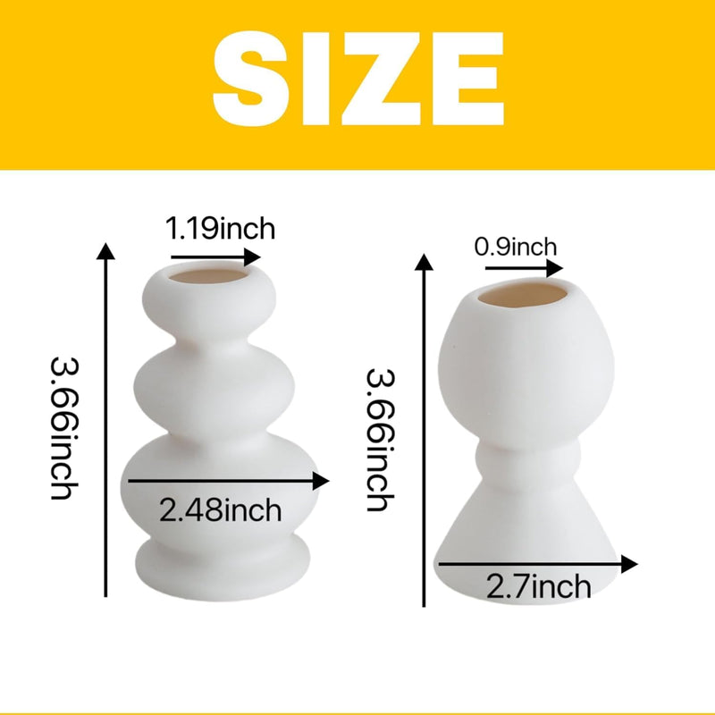 Gratify Taper Ceramic Candle Holders, Set of 2 Matte Boho Decorative Candlestick Holders,Table Decor Centerpiece for Wedding home Dinning Party (white)