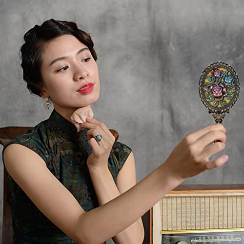Antique Handheld Mirror and Hair Brush Set, Elegant Travel Makeup Tools for Women and Girls, Vintage Beauty Accessories