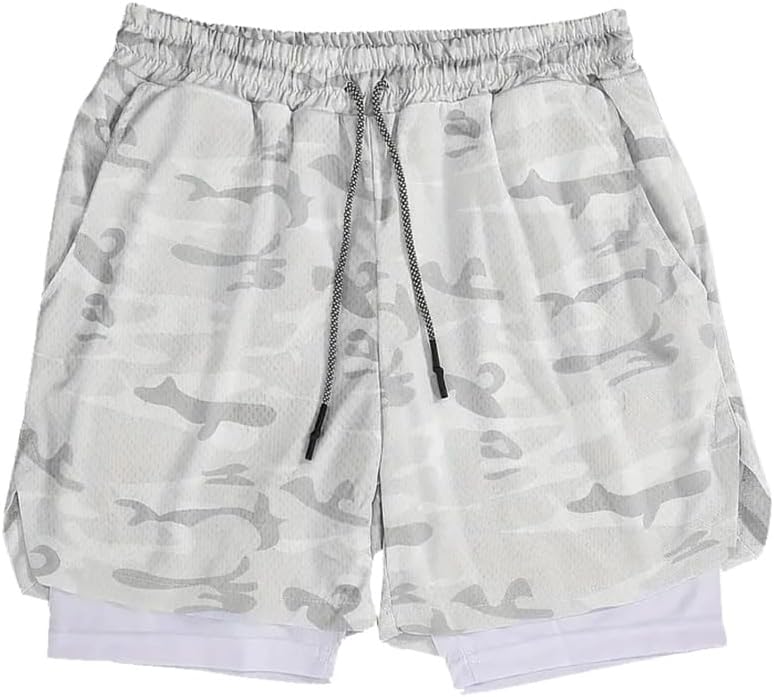 VITION Gym Shorts for Men, Men's Activewear Running Shorts,Drawstring Gym Shorts Men, 2 Layer Loose Athletic Shorts with 4 Pockets
