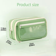 HANNEA Pencil Case, Large Capacity Pencil Pouch, 3 Compartments Pencil Bag with Clear Mesh Pockets, Students Stationery Organizer Pouch for School Office Supplies, Green