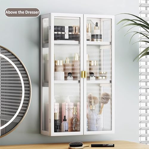 U-HOOME Wall Mounted Bathroom Storage Cabinet Shelf,Large Cosmetic Makeup Organizer Display,Toilet Shower Shampoo Kitchen Storage Organizer for Bedroom,Bathroom (3 Tier-40cm-white)