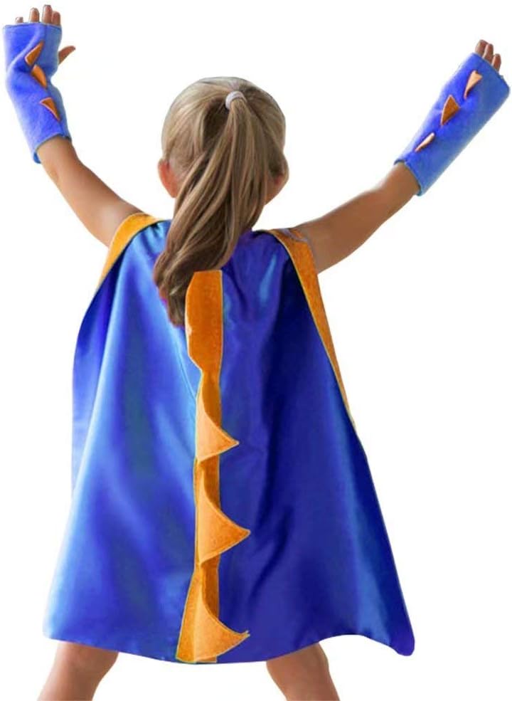 Dinosaur Dragon Cape and Gauntlets Halloween Costume Boy Girl Toddler Dress Up Clothes 3-8 Years Old - Dark Blue