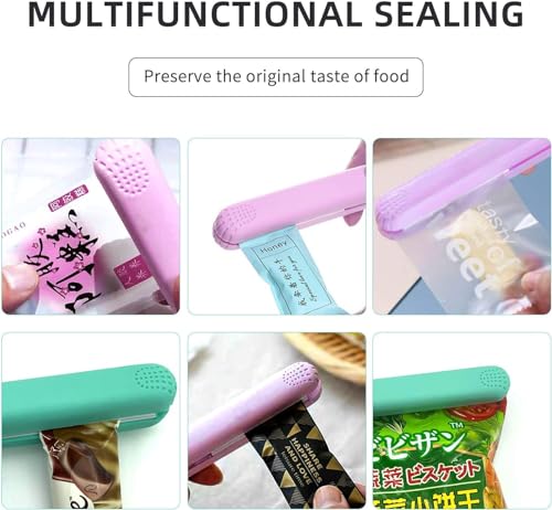 Mini Bag Sealer Heat Seal, 2 PACK Handheld Food Sealer Bag Resealer for Food Storage, Portable Smart Heat Sealer Machine with 45” Power Cable for Chip Bags, Plastic Bags, Snack Bags (green+purple)