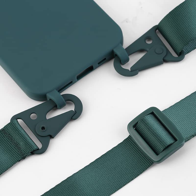 PuYu Zhe Crossbody Case for iPhone 11 Pro - Silicone Soft Matte, TPU Shell, Adjustable Neck Cord Strap, Shockproof, Lanyard Case - Dark Green