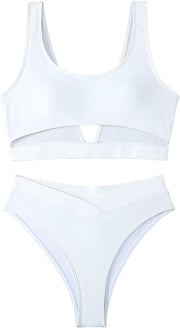 Women's High Waisted Bikini Sets High Cut Bathing Suits Two Piece Sporty Cut Out Swimsuits