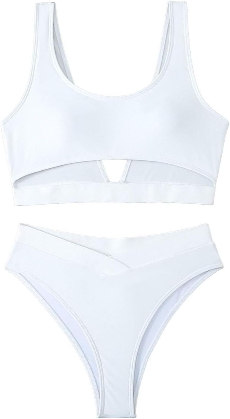Women's High Waisted Bikini Sets High Cut Bathing Suits Two Piece Sporty Cut Out Swimsuits