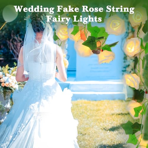 Wolii LED Rose Flower String Lights, Artificial Flower with LED Copper Light String for Marriage Proposal Wedding Birthday Party Christmas Valentine Indoor and Outdoor Decoration(White Rose)