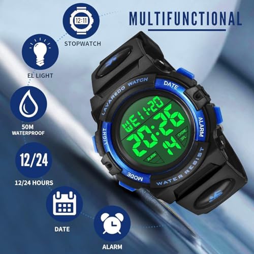 Kids Watch, Boys Watch, Digital Sport Outdoor Multifunctional Chronograph LED 50 M Waterproof Alarm Calendar Analog Watch, for Children with Silicone Band, Kids Gift, for 3-15 Year Old Boys(1 Pack)
