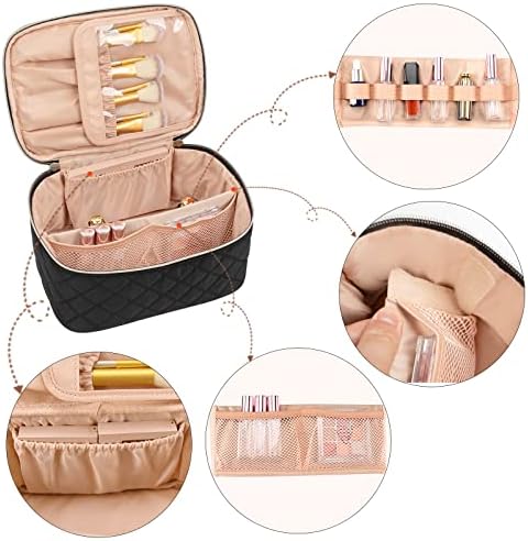 OCHEAL Makeup Bag, Portable Cosmetic Bag, Large Capacity Travel Makeup Case Organizer, Black Makeup Bags For Women Toiletry Bag for Girls Traveling With Handle and Divider