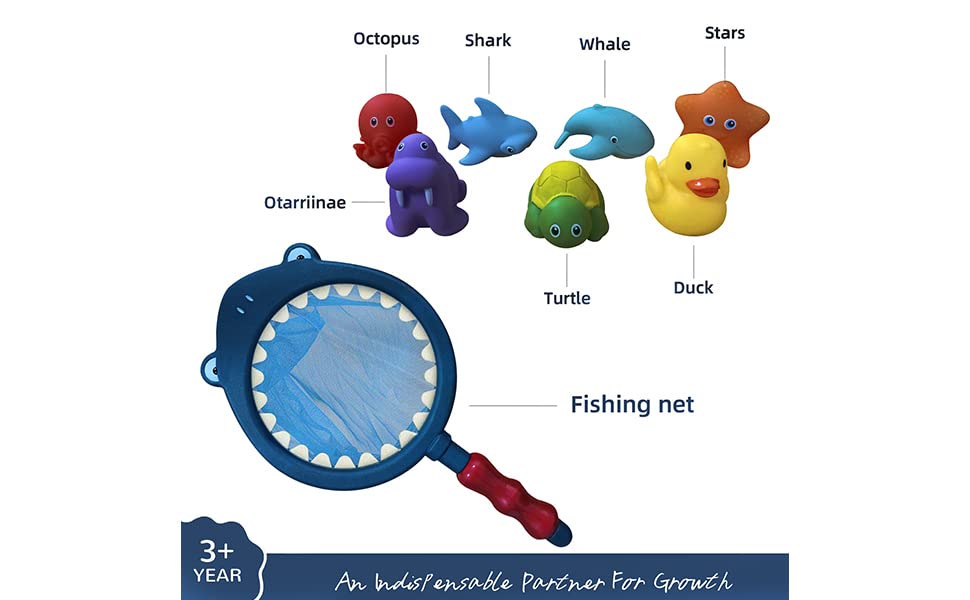 WA World Atlantus 8Pcs Baby Bath Toys, Scoop Net Fish Pool Toys With Spray, Sounds, Color Changing Toddler Bathtub Toys