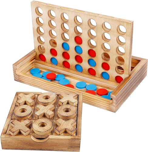 Tic Tac Toe & 4 in a Row Table Games Set,Board Game Toy for Kids and Adults Coffee Table Living Room Decor and Desk Decor Family Games Night Classic,Party Favors, Birthday Day Gifts and Prize