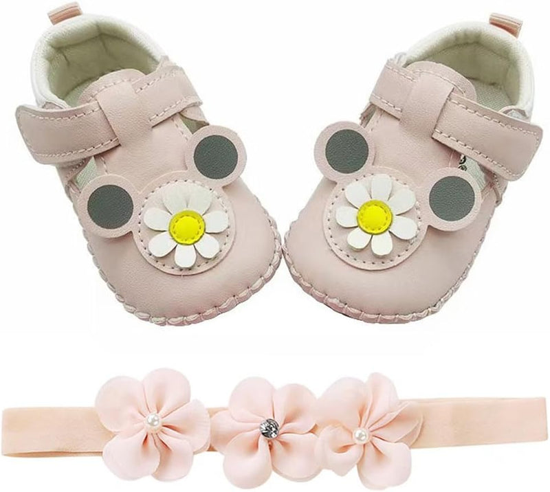 JZLIFE First Walking Shoes,Anti-slip,Comfortable and Breathable Baby Shoes with Hair Band,Baby Gift for Newborn Baby