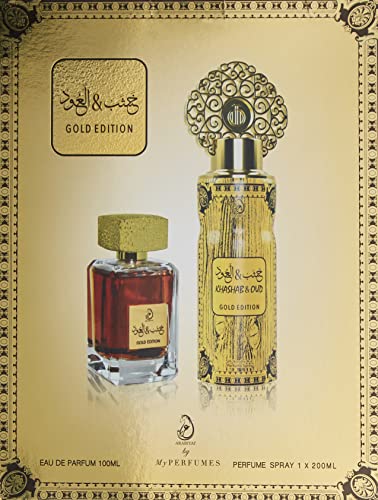 Arabiyat Khashb Oud Gold Perfume Gift Set For Unisex, Eau De Parfum, 100 Ml + Deodorant, 200 Ml