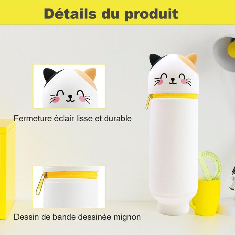Voarge Animal Silicone Pencil Case 2 in 1 Soft Silicone Pencil Case for School Office Cat